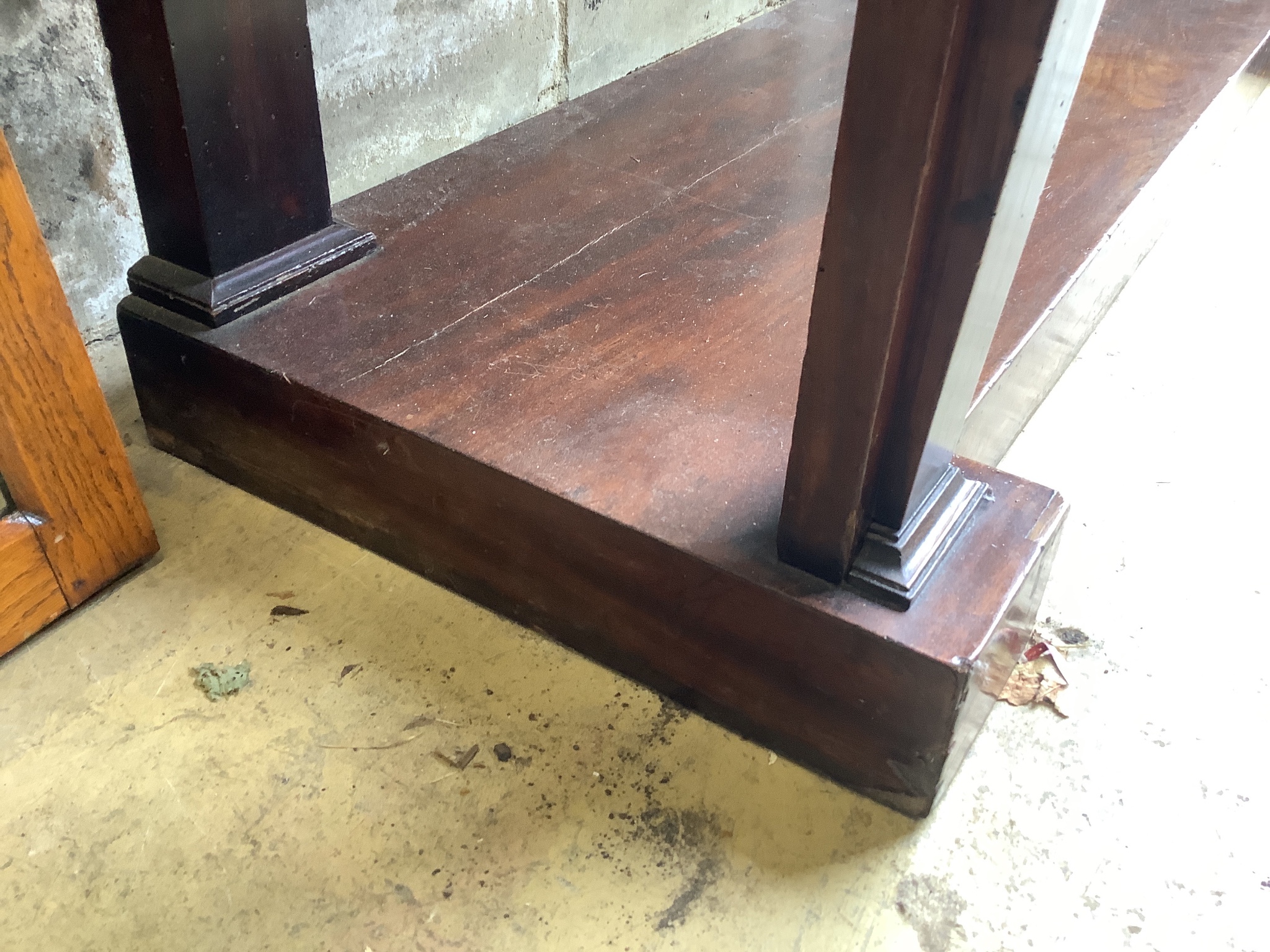 An Empire style marble top console table, width 132cm, depth 45cm, height 84cm